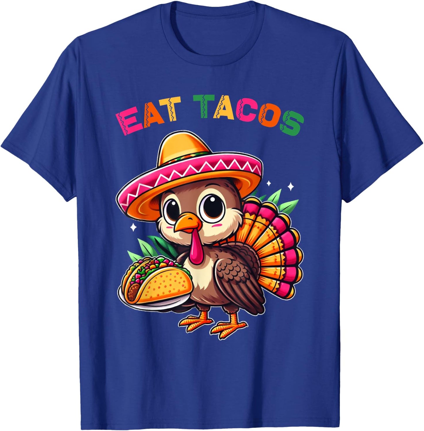 Funny Mexican Cute Turkey Eats Tacos Thanksgiving Kids Boys T-Shirt - T-Shirt | Royal