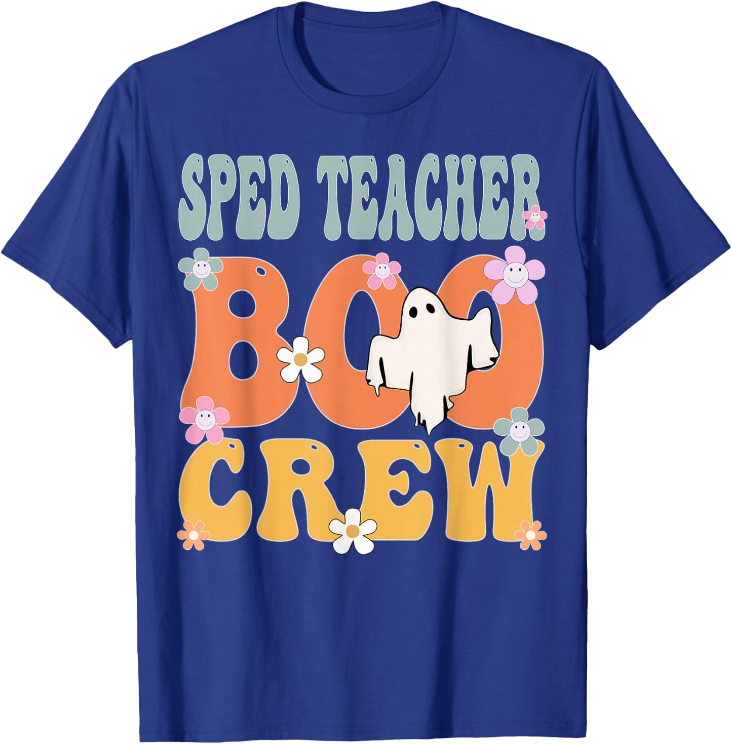 Sped Teacher Boo Crew Ghost Retro Groovy Halloween T-Shirt - T-Shirt | Royal