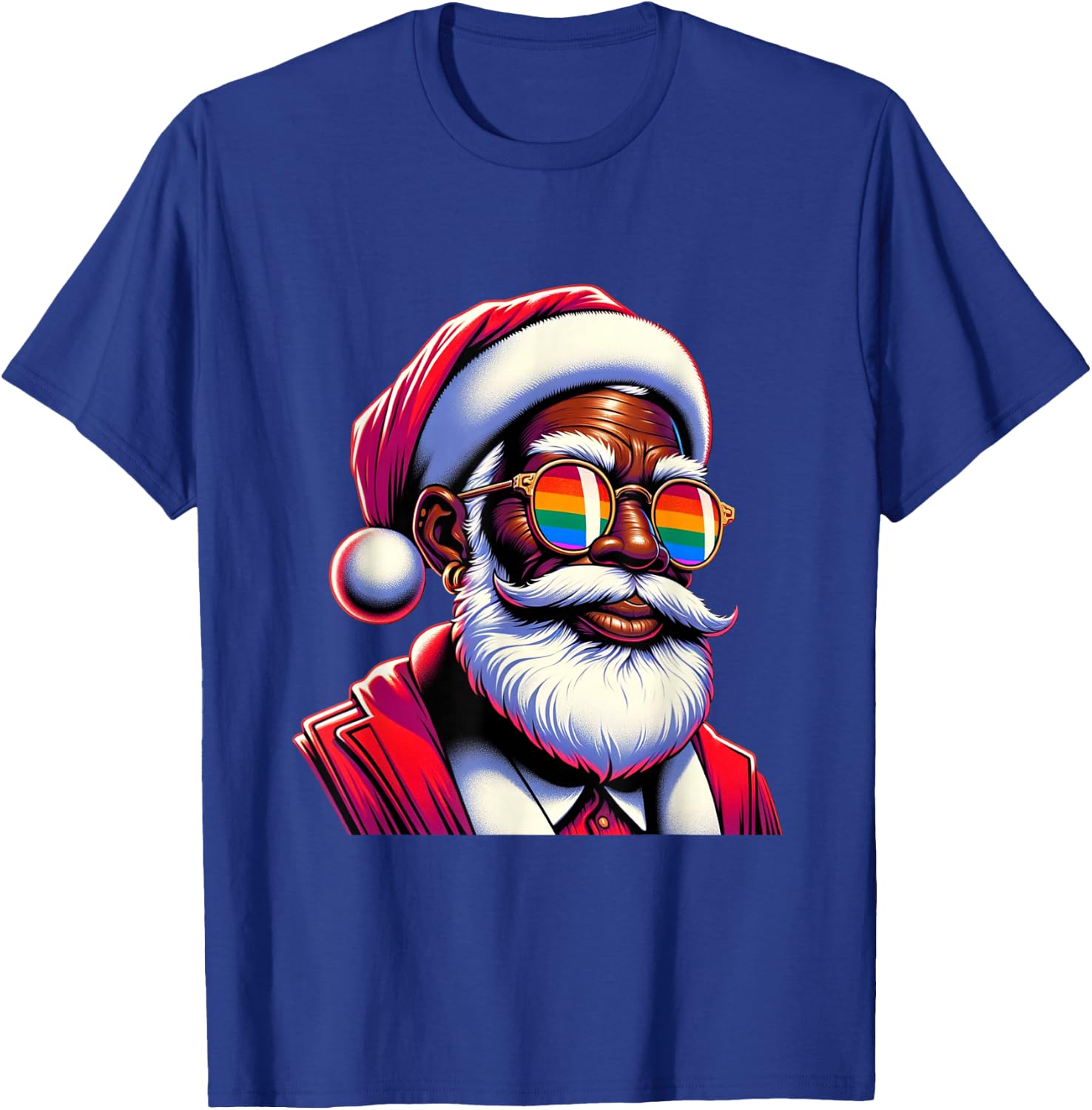 Retro Colored Gay Santa Face Rainbow Sunglasses Christmas T-Shirt - T-Shirt | Royal