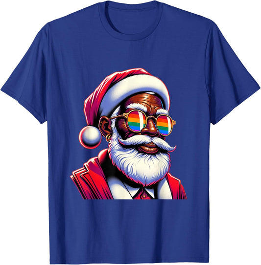 Retro Colored Gay Santa Face Rainbow Sunglasses Christmas T-Shirt - T-Shirt | Royal
