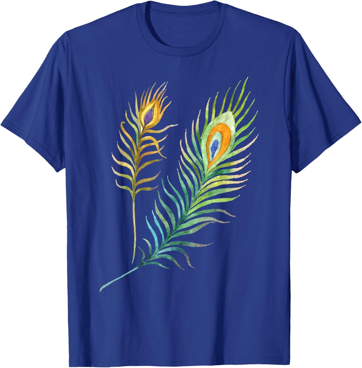 Peacock Feathers Indian Peafowl Bird Lover Watercolor Funny T-Shirt - T-Shirt | Royal