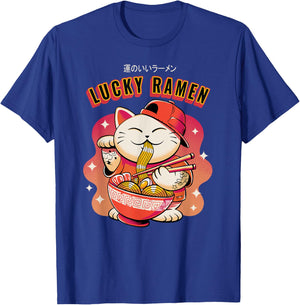 Lucky Cat and ramen Maneki-Neko Japanese Good Luck T-Shirt - T-Shirt | Royal