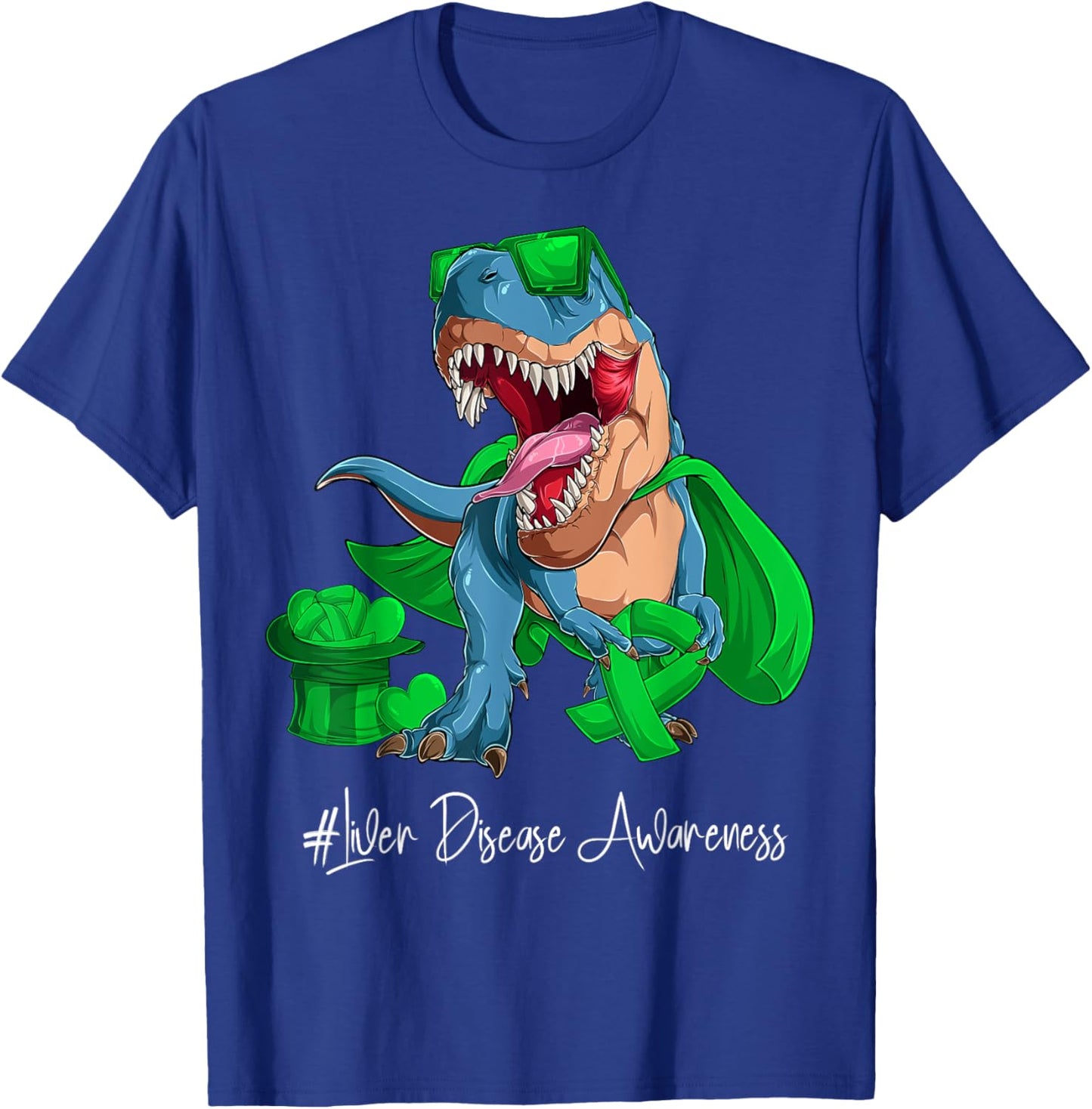 Liver Disease Awareness Month Green Ribbon Trex T-Shirt - T-Shirt | Royal