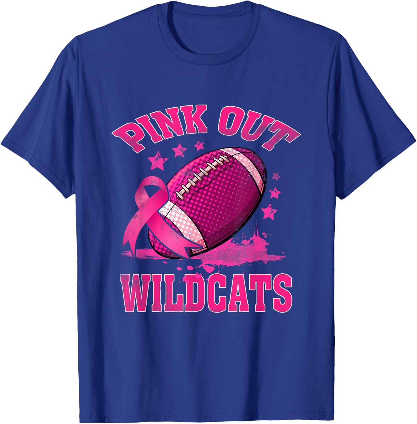 Wildcats Pink Out Football Tackle Breast Cancer Awareness T-Shirt - T-Shirt | Royal