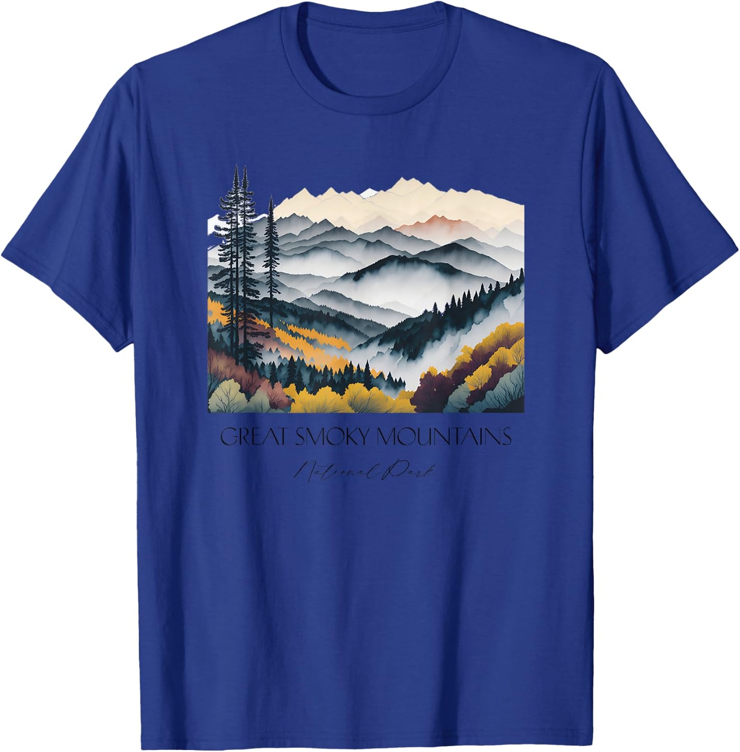 Cool Great Smoky Mountains National Park Hiking Watercolor T-Shirt - T-Shirt | Royal