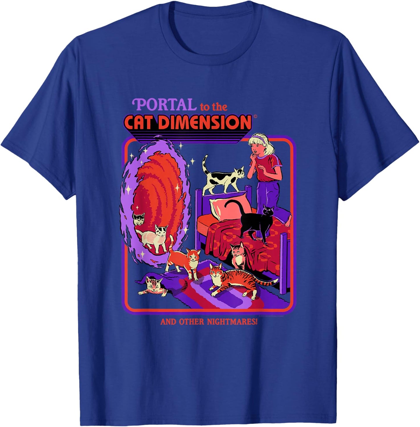 Steven Rhodes Cat Dimension Portal Retro Dark Humor Artist T-Shirt - T-Shirt | Royal