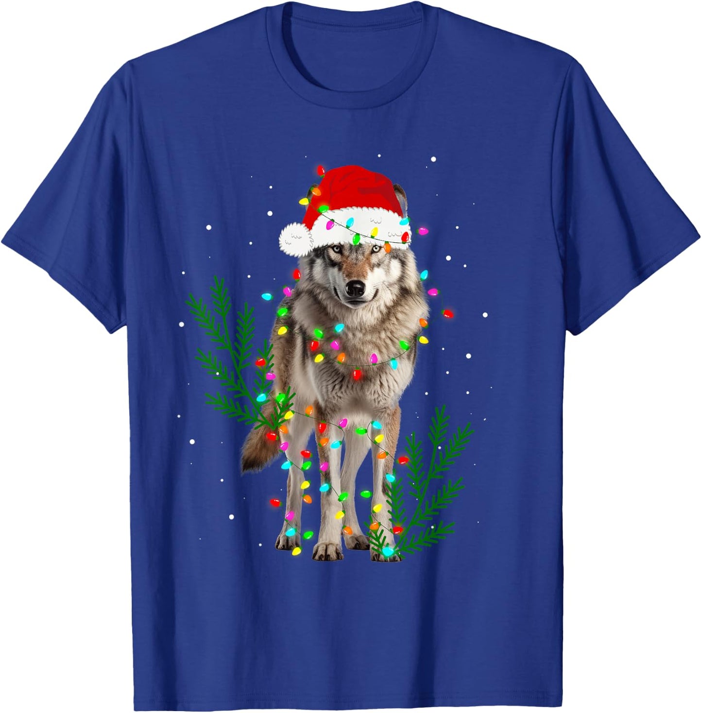 Wolf Santa Hat Christmas Lights Wolf Lover Animal Xmas T-Shirt - T-Shirt | Royal