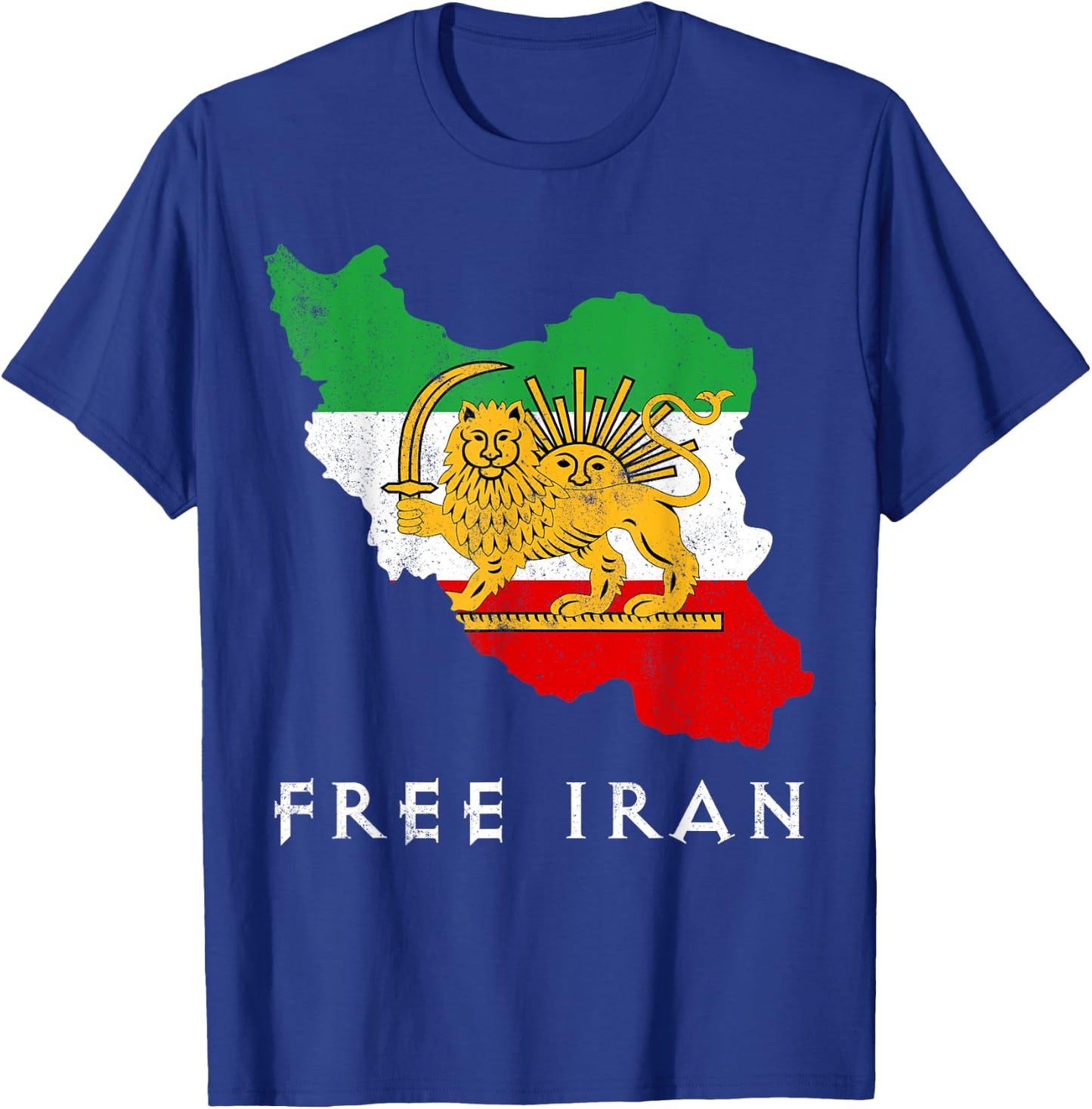 Iran Flag Map Lion Sun Sword Free Iran support women of Iran T-Shirt - T-Shirt | Royal