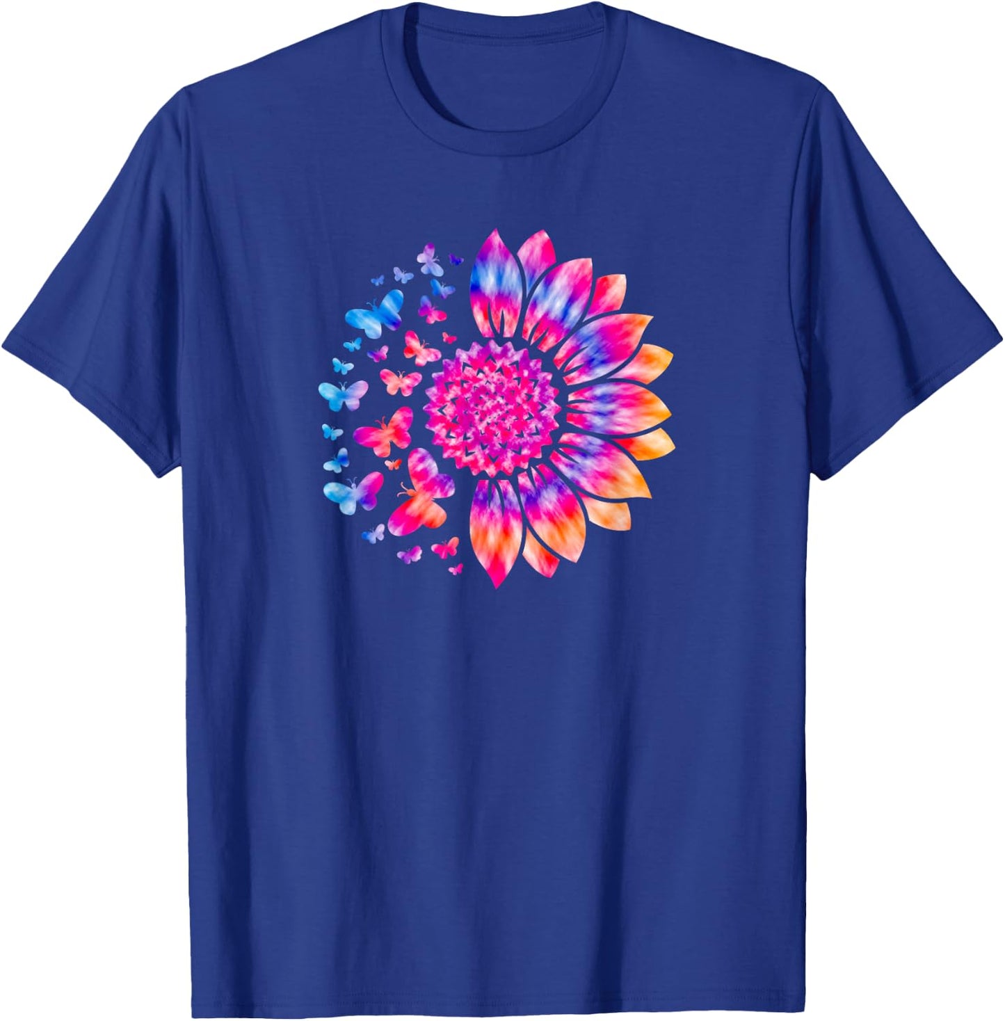 Sunflower Sun Flower Tie Dye Daisy Butterflies Women Girls T-Shirt - T-Shirt | Royal