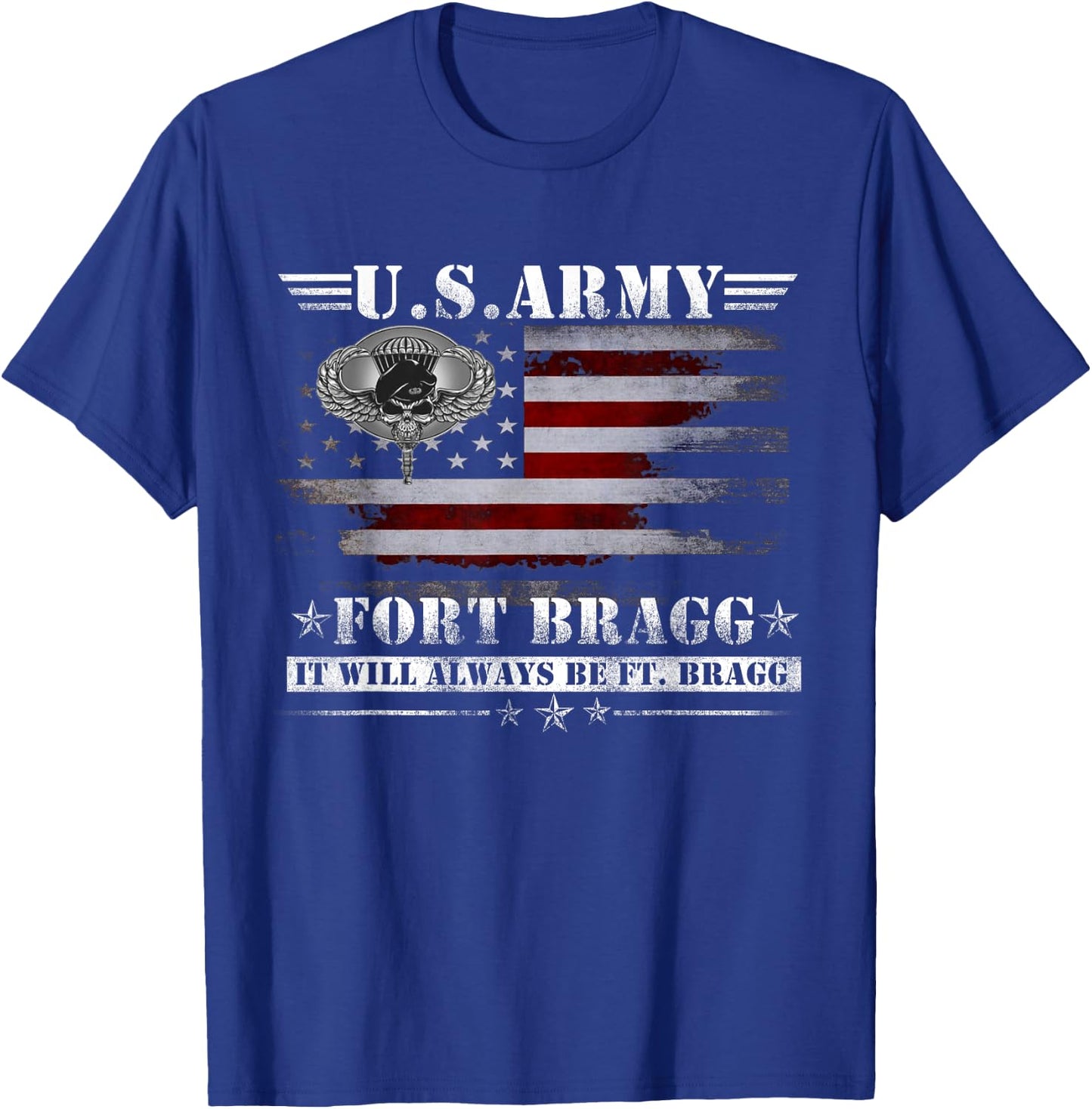 Proud Airborne Paratrooper Div Veteran - Men's Black Modern Letter Print Short Sleeve - Fort Bragg Nc Basic Training It Will Always Be Ft. Bragg - -Adults Size Small T-Shirt - T-Shirt | Royal