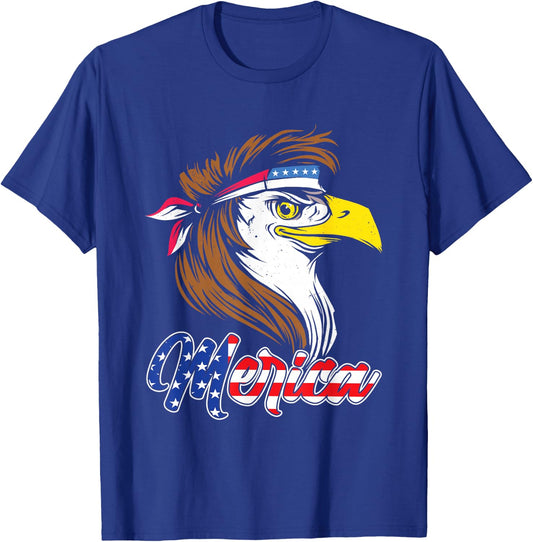 Merica Eagle Mullet 4th of July Shirt USA American Flag T-Shirt - T-Shirt | Royal