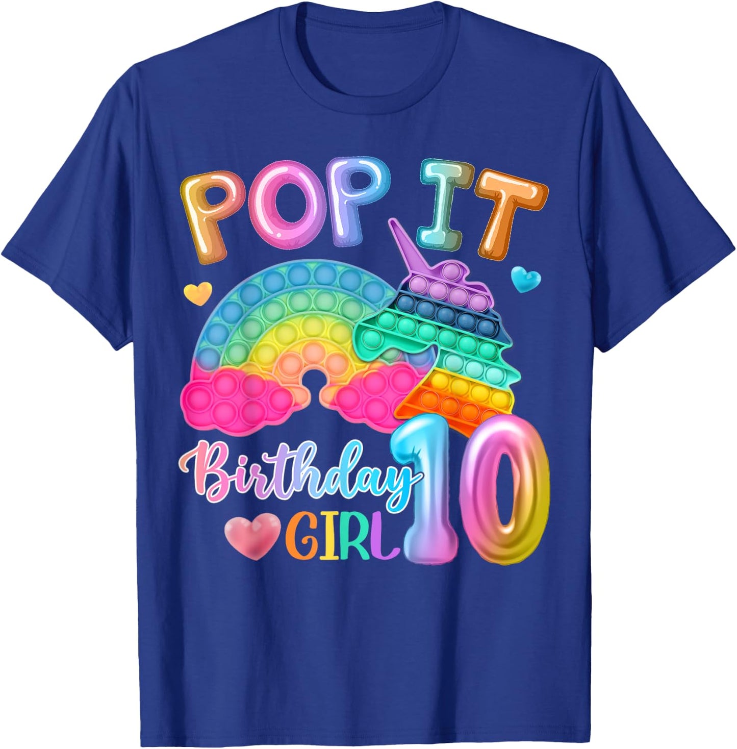 Kids Pop It Birthday Girl 10 for 10yr Old Girl Unicorn Party T-Shirt - T-Shirt | Royal