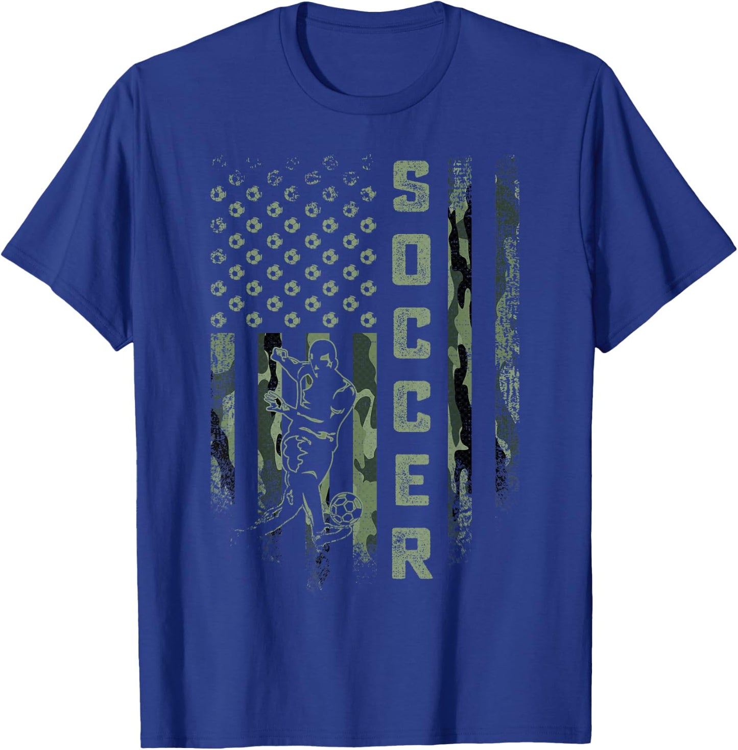 Vintage USA Camouflage Flag Soccer Player Silhouette T-Shirt - T-Shirt | Royal