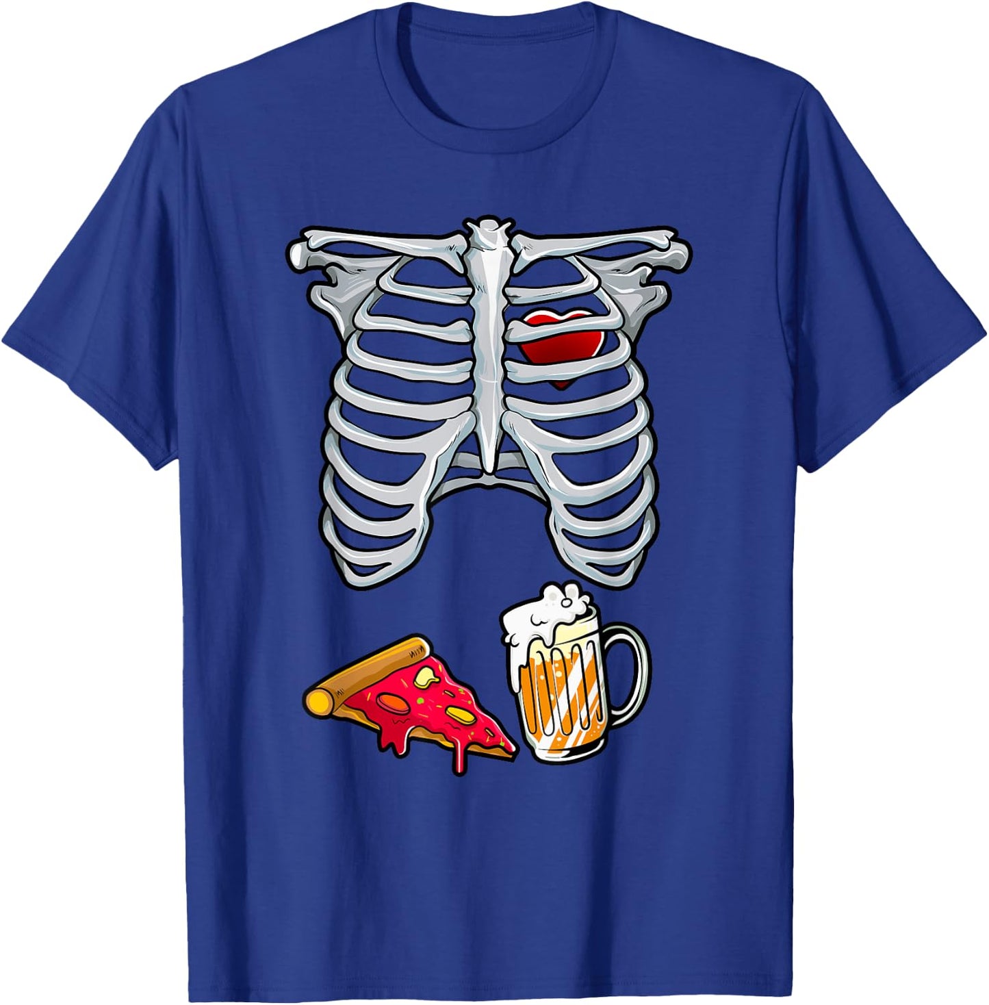 Skeleton Costume Dad Halloween Beer Pizza Funny Matching Men T-Shirt - T-Shirt | Royal