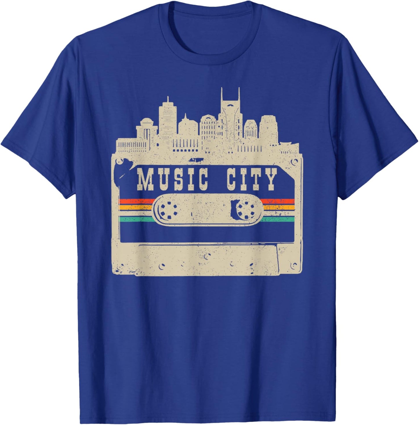Nashville Skyline Cassette Vintage Retro Country Music City T-Shirt - T-Shirt | Royal