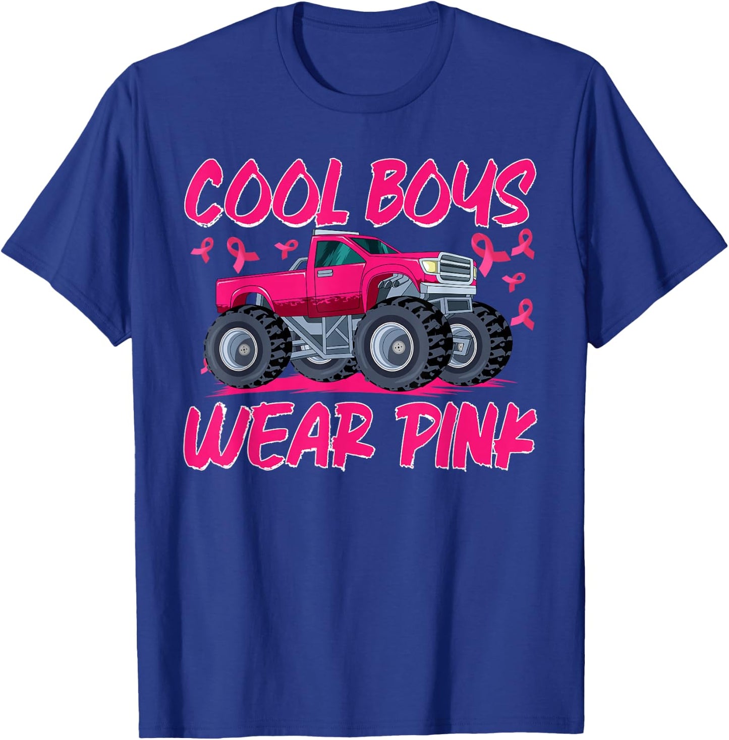 Monster Truck Cool Boys Wear Pink Breast Cancer Awareness T-Shirt - T-Shirt | Royal