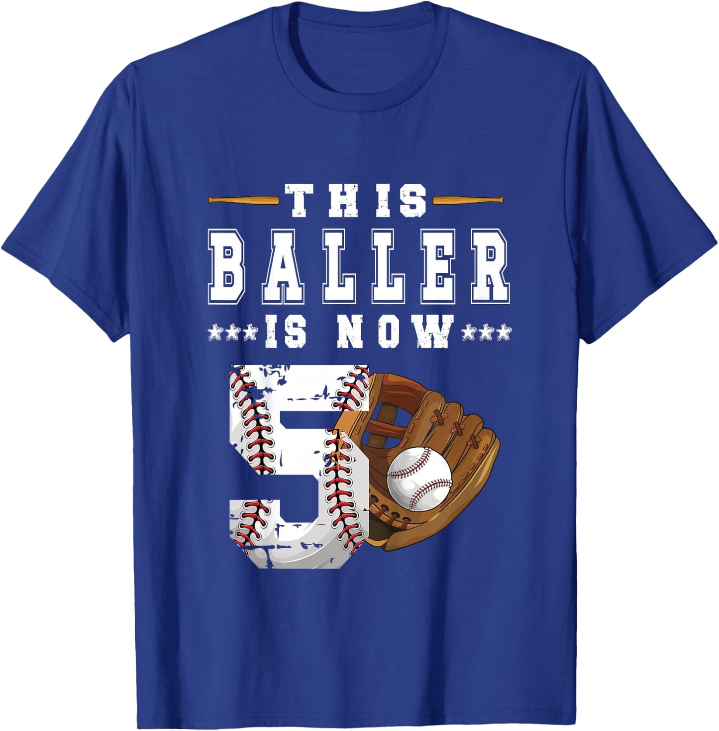Kids 5th Birthday Baseball Boy Five Year Old Baseball Player T-Shirt - T-Shirt | Royal