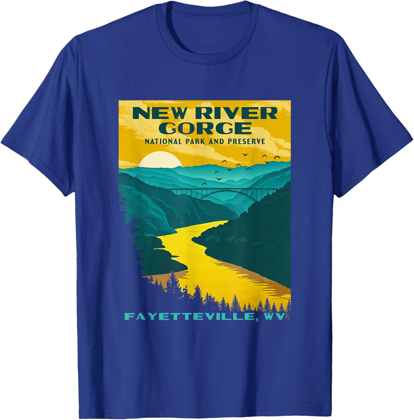New River Gorge National Park Vintage WPA poster style retro T-Shirt - T-Shirt | Royal