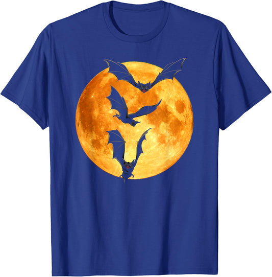 Orange Full Moon Halloween Bat Flying Bats Moonlight Vampire T-Shirt - T-Shirt | Royal