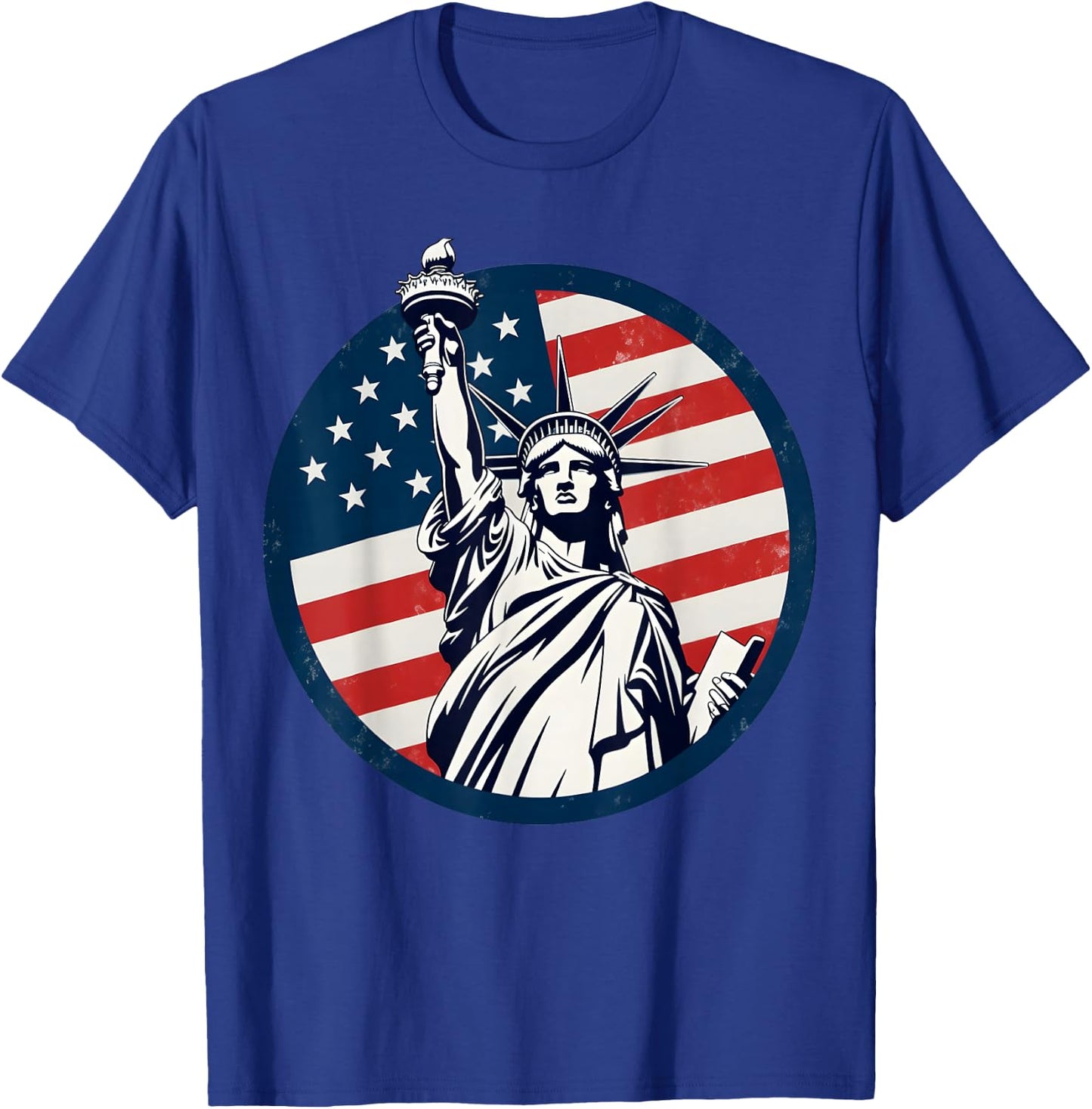 Statue of Liberty with American Flag - Fourth of July T-Shirt - T-Shirt | Royal