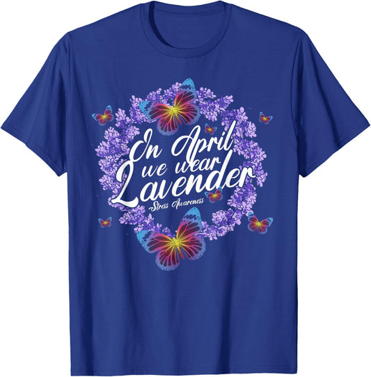 In April We Wear Lavender Stress Awareness Month Butterfly T-Shirt - T-Shirt | Royal