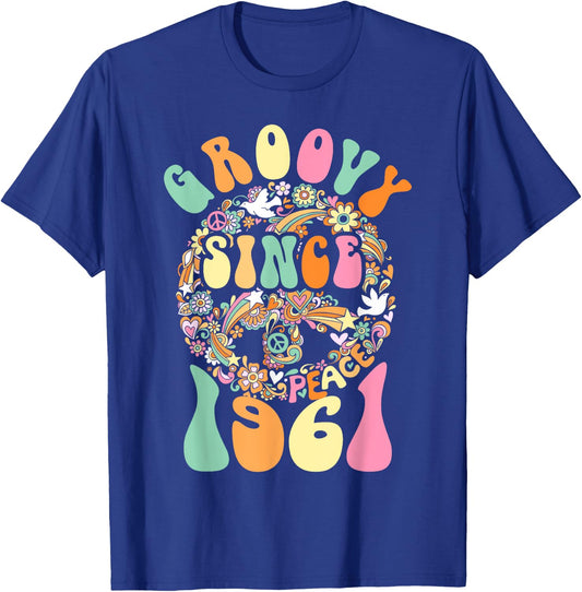 Groovy Since 1961 Peace For Vintage Birthday Party 60s 70s T-Shirt - T-Shirt | Royal