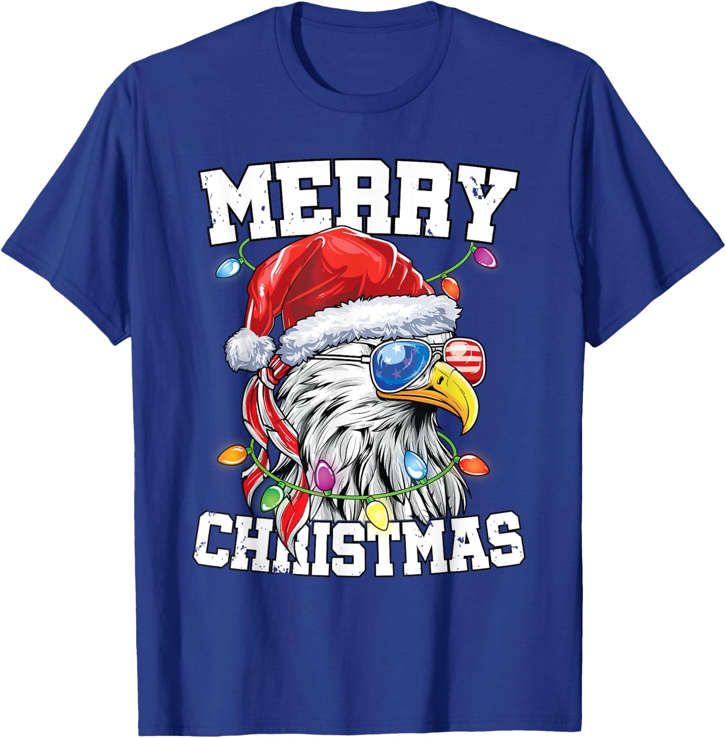 Merry Christmas Patriotic USA Patriotic Santa Bald Eagle T-Shirt - T-Shirt | Royal