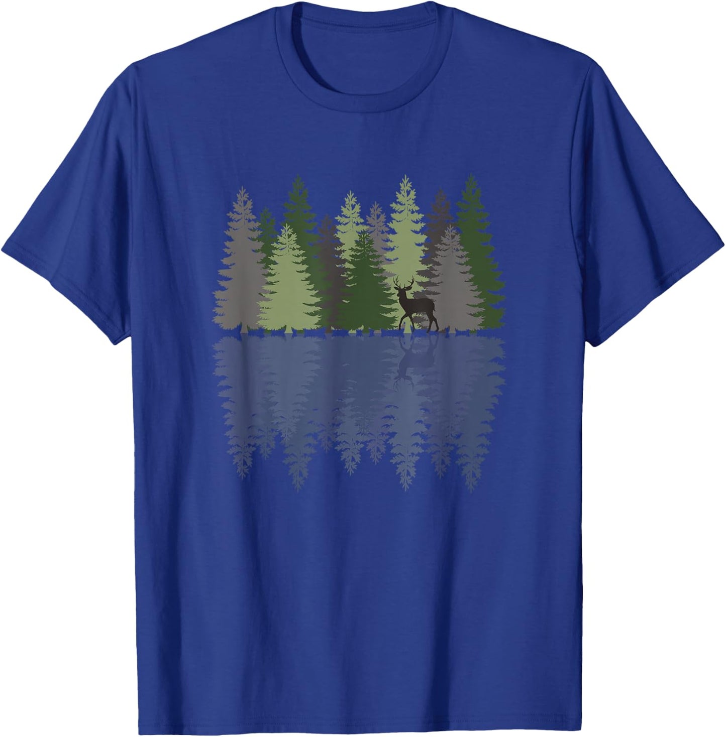 Forest Reflection Nature Trees Woods Deer Outdoor Camper T-Shirt - T-Shirt | Royal
