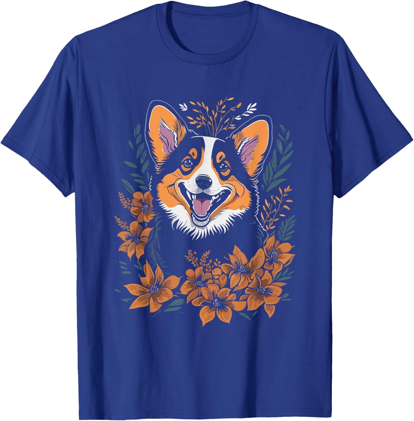 Corgi Flowers - Funny Floral Corgi Lover Dog Mom Dad Women Girls Kids T-Shirt - T-Shirt | Royal