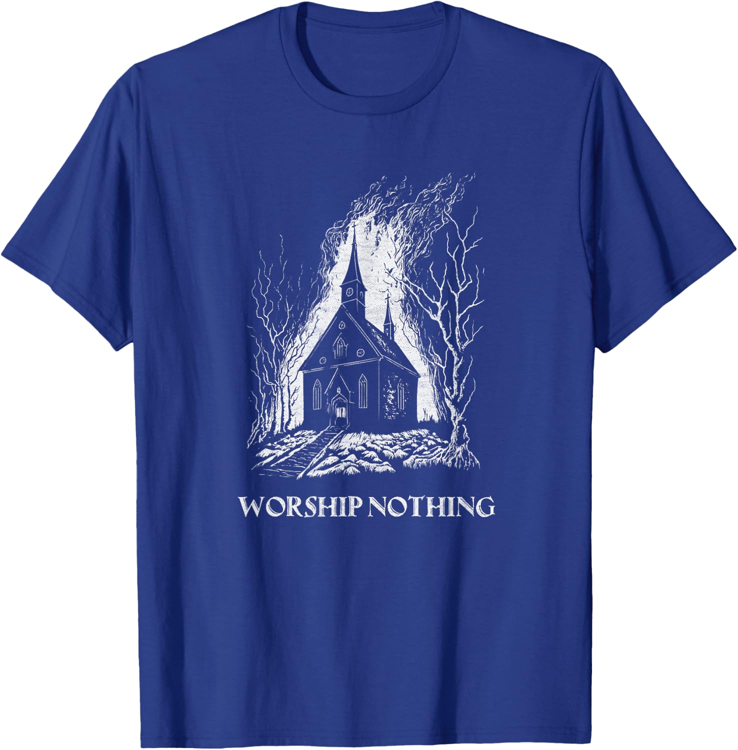 Burning Church Worship Nothing Atheist Satan Antichrist Goth T-Shirt - T-Shirt | Royal