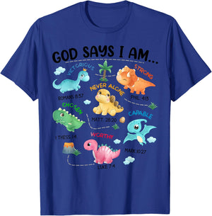 God Says I Am Funny Dinosaur Bible Verse Christian Kids Boys T-Shirt - T-Shirt | Royal