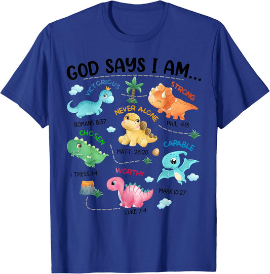 God Says I Am Funny Dinosaur Bible Verse Christian Kids Boys T-Shirt - T-Shirt | Royal