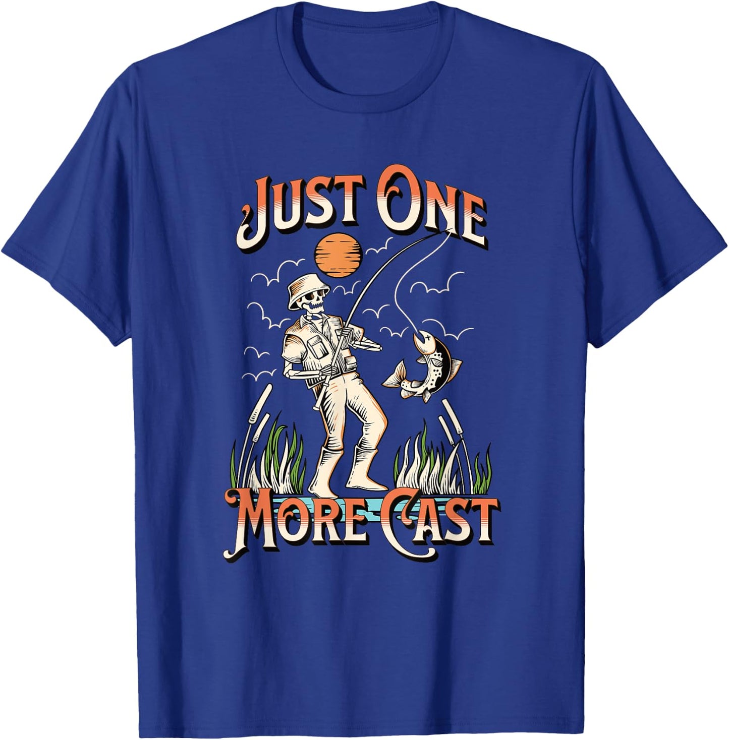 Just One More Cast - Fun Skeleton Fisherman T-Shirt - T-Shirt | Royal