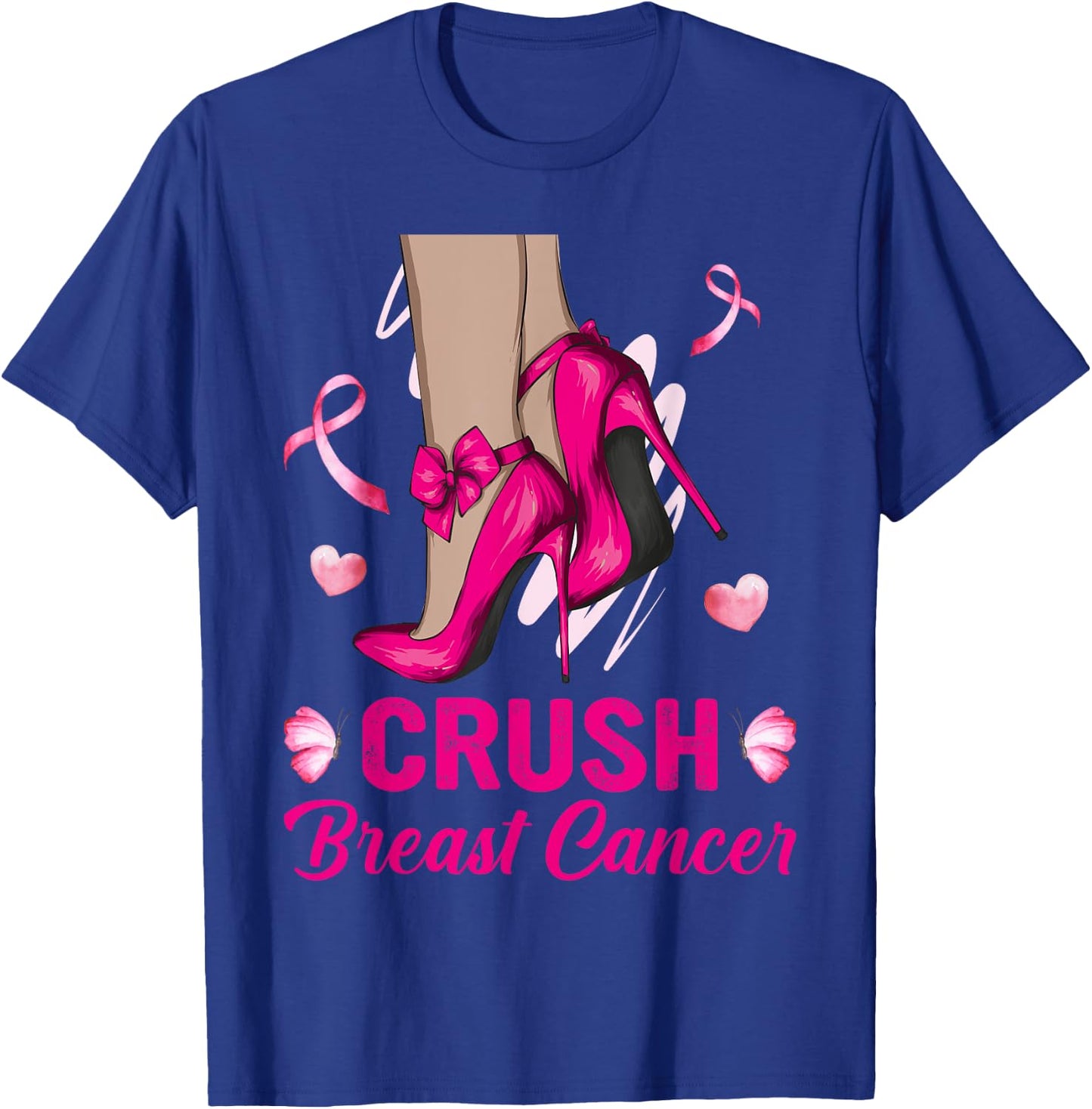 Crush Breast Cancer Awareness Bling High Heels Pink Ribbon T-Shirt - T-Shirt | Royal