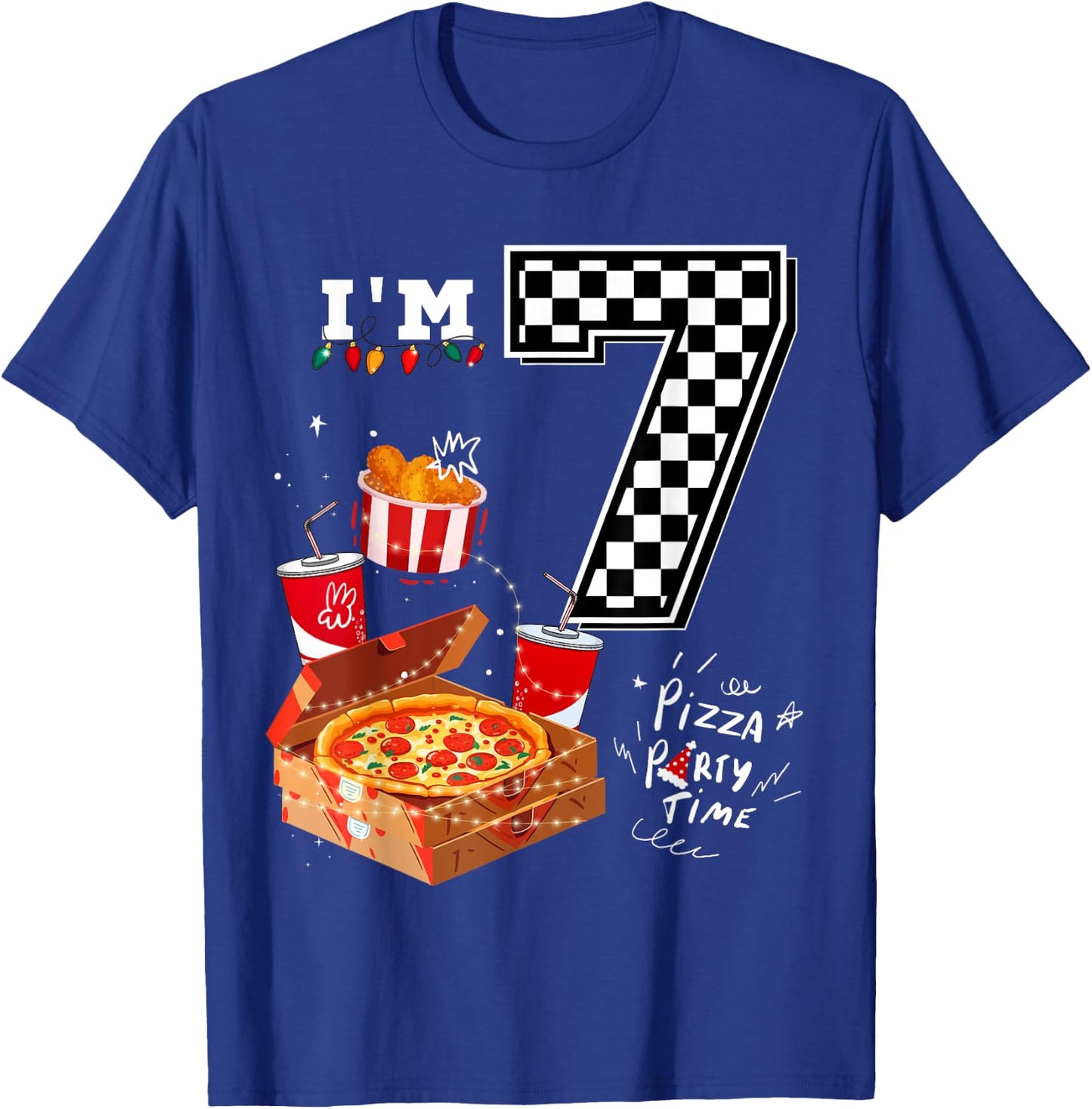 Funny Pizza Lover 7th Birthday Crew for 7 Years Old Boys T-Shirt - T-Shirt | Royal