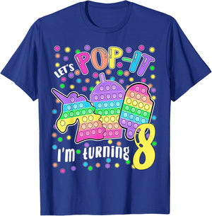 Let's Pop-it I'm turning 8 Colorful 8th Birthday Girl T-Shirt - T-Shirt | Royal