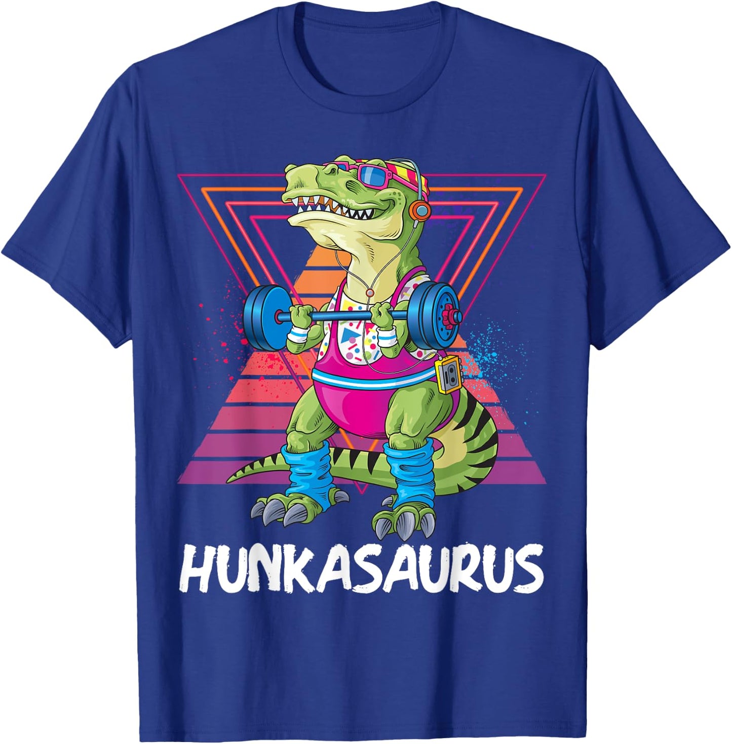 Hunkasaurus Retro Muscular Dinosaur T-Rex Gym Weightlift T-Shirt - T-Shirt | Royal