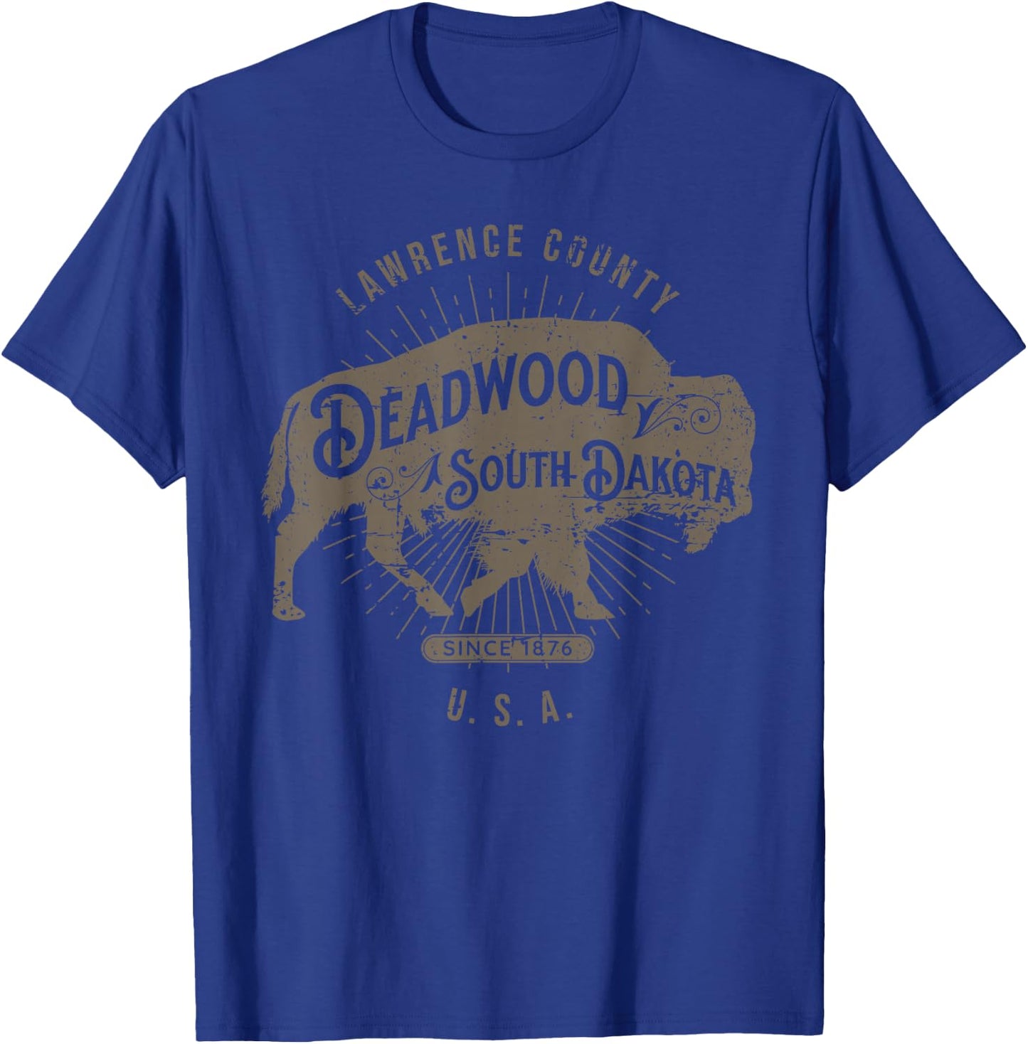 Deadwood South Dakota USA Distressed Bison Design Souvenir T-Shirt - T-Shirt | Royal