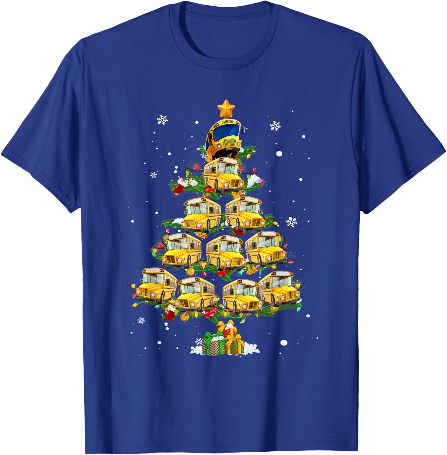 School Bus Christmas Tree Funny Santa Bus Driver Pajama Xmas T-Shirt - T-Shirt | Royal