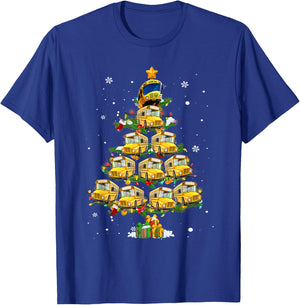 School Bus Christmas Tree Funny Santa Bus Driver Pajama Xmas T-Shirt - T-Shirt | Royal