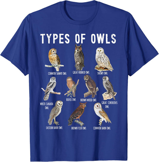 Owl Lover, Owl Types, Bird Lover, Owl T-Shirt - T-Shirt | Royal