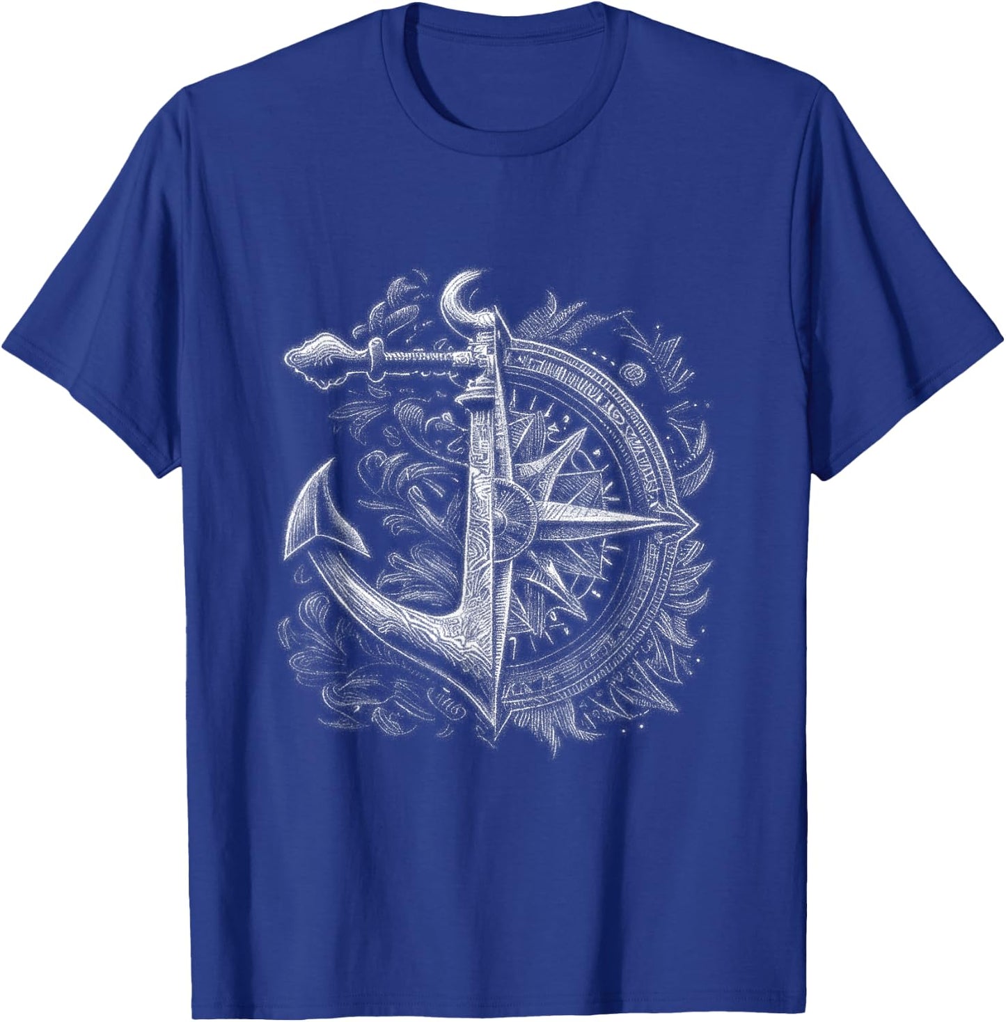 Compass Drawing - Realistic Anchor Sailing Nautical T-Shirt - T-Shirt | Royal