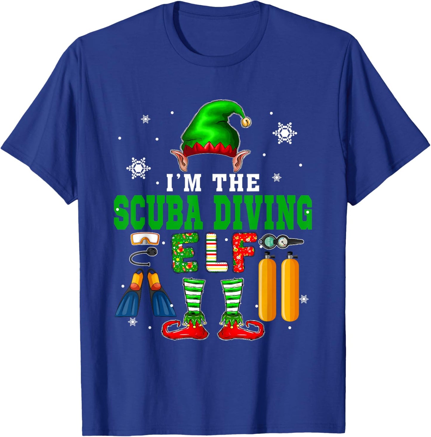 I'm The Scuba Diving Elf Christmas Elf Shoes Hat Costume T-Shirt - T-Shirt | Royal