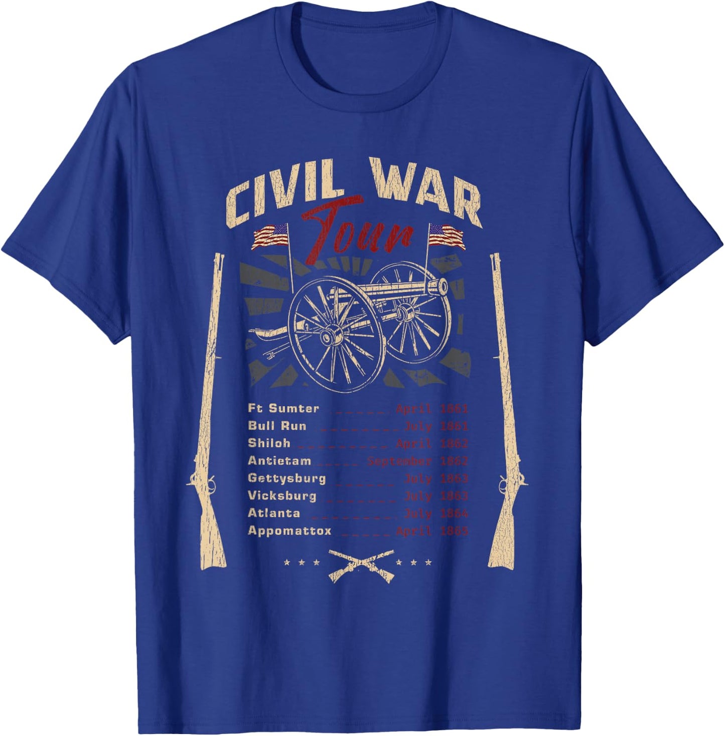 American Civil War Tour Battle Dates Reenactment Gettysburg T-Shirt - T-Shirt | Royal