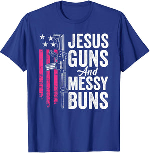 Jesus Guns And Messy Buns - God Guns Pink USA Flag T-Shirt - T-Shirt | Royal