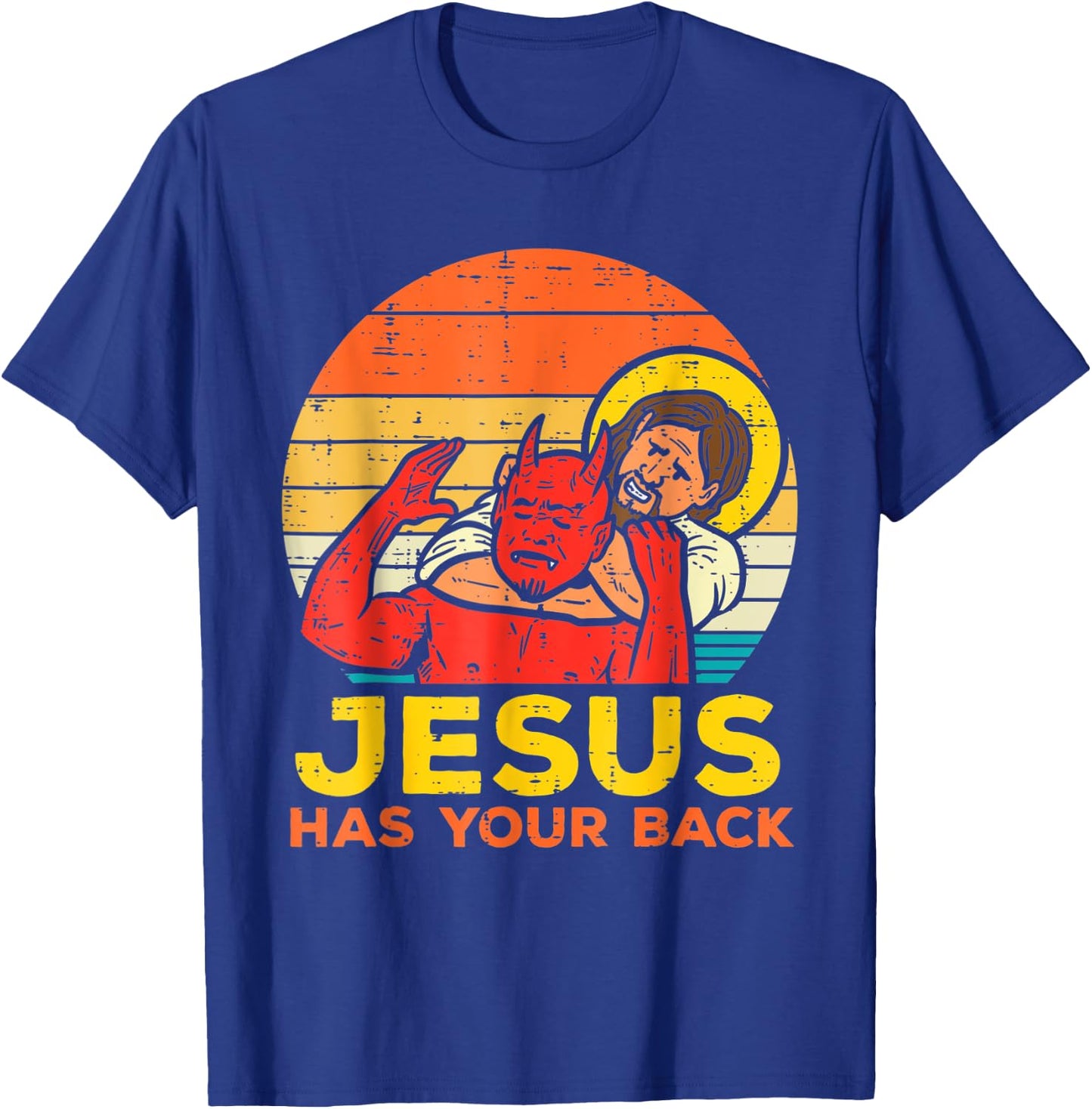 Jesus Has Your Back Jiu Jitsu Retro Christian Men Women Kids T-Shirt - T-Shirt | Royal