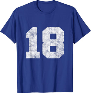 Vintage Lucky Number 18 Birthday Sports Player Team Athlete T-Shirt - T-Shirt | Royal