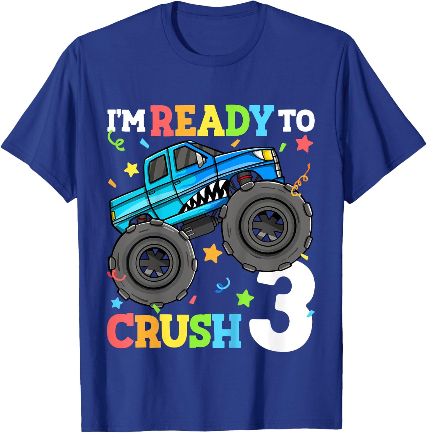Kids Monster Truck Shark 3rd Birthday Boy Toddler 3 Three T-Shirt - T-Shirt | Royal
