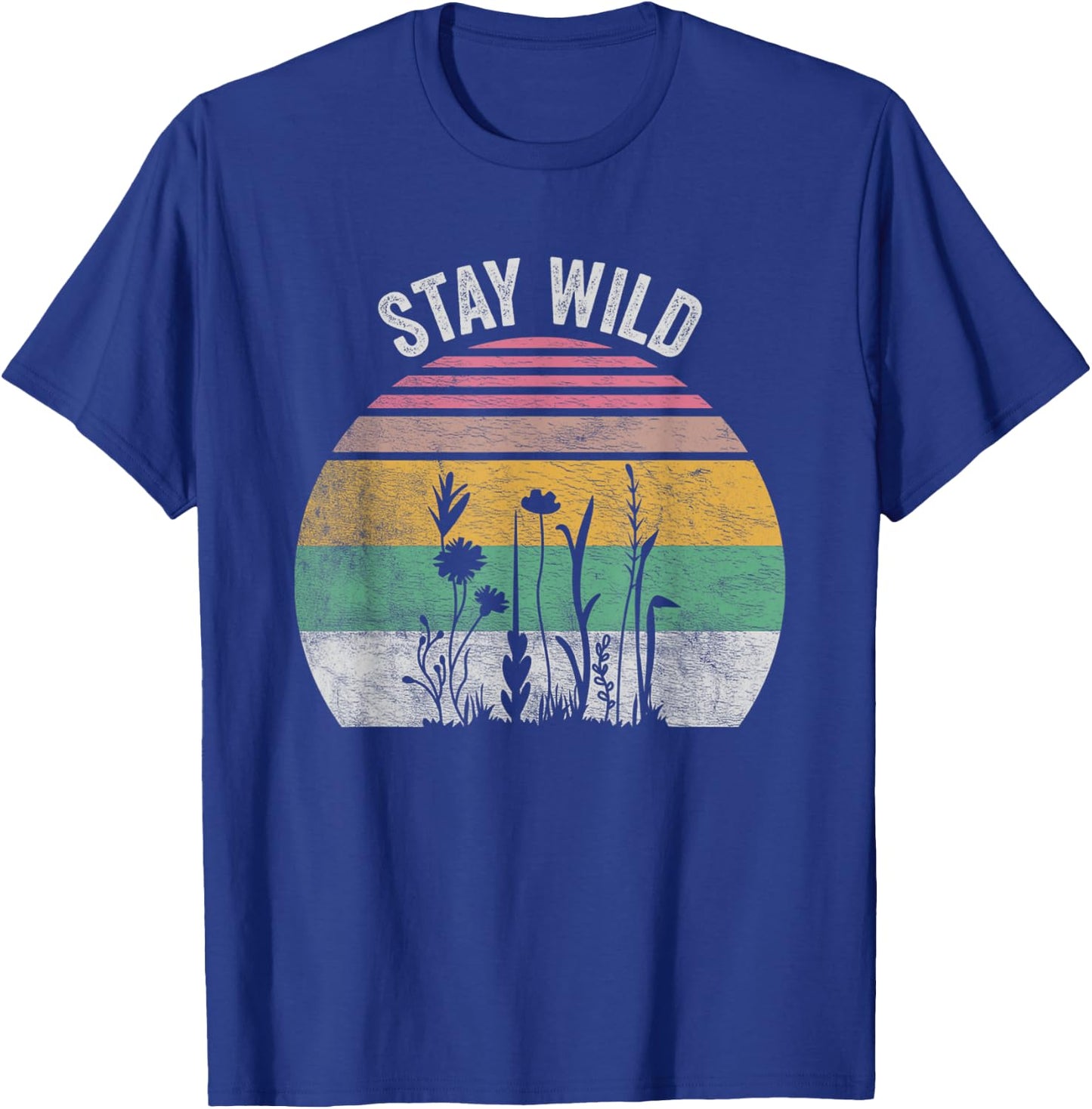 Retro Vintage Stay Wild Wildflower Inspirational Women Quote T-Shirt - T-Shirt | Royal
