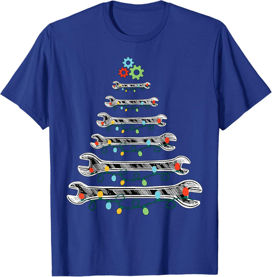 Wrench Christmas Tree Lights Mechanic Xmas Pajama T-Shirt - T-Shirt | Royal